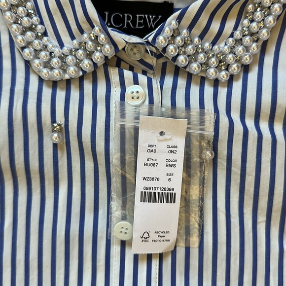 J Crew Collection cropped striped shirt with pearls - Picture 3 of 6